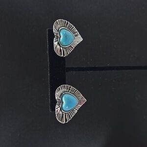 Silver and blue toned heart detailed earrings